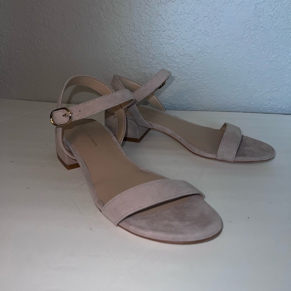 Stuart Weitzman Dancer 35 Raffia Block Sandals Pink Suede - Picture 1 of 12
